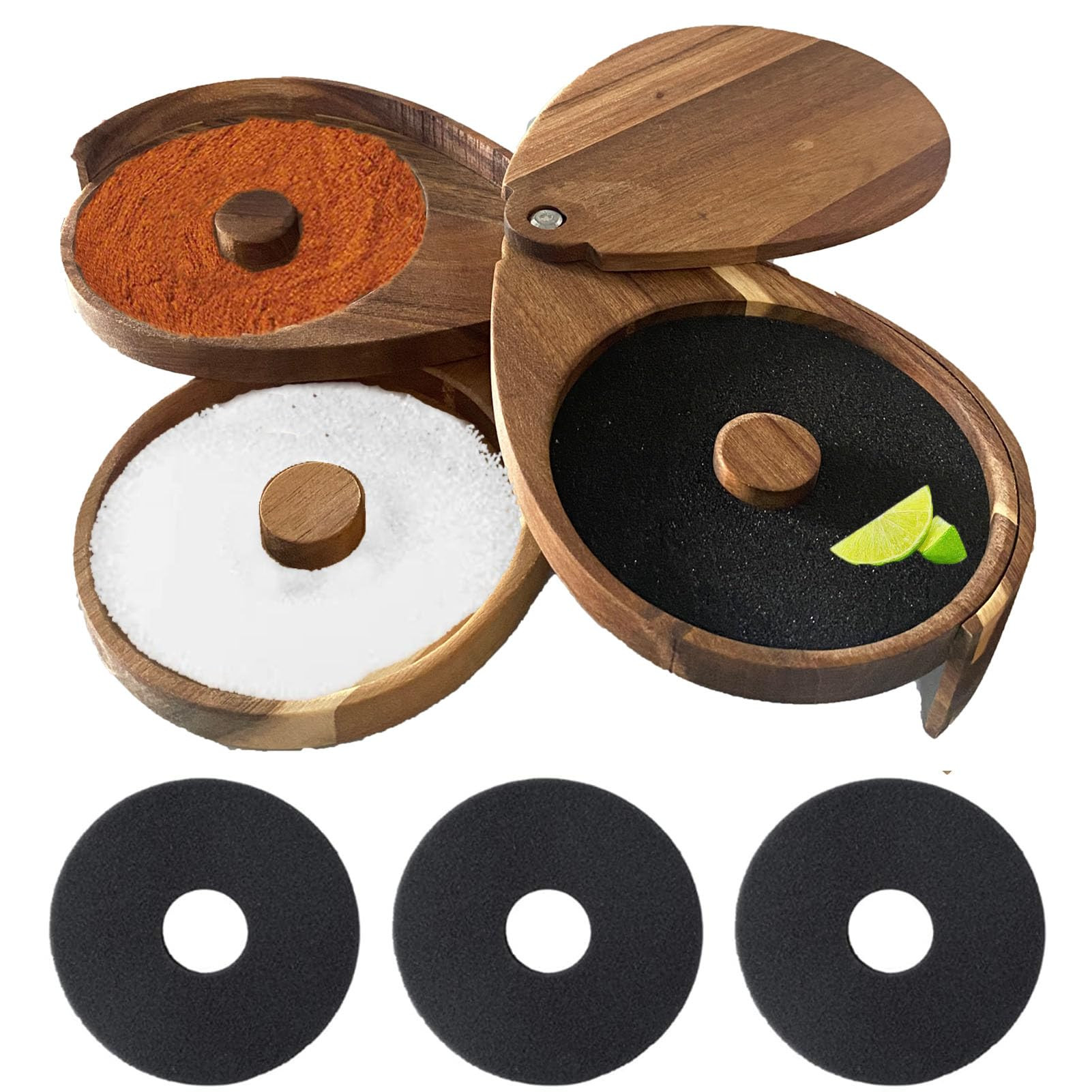 Margarita Salt Rimmer Set, 3 Tier Bar Glass Rimmer Brown Bamboo Sugar and Salt Rimmer Box with 3 ... | Amazon (US)