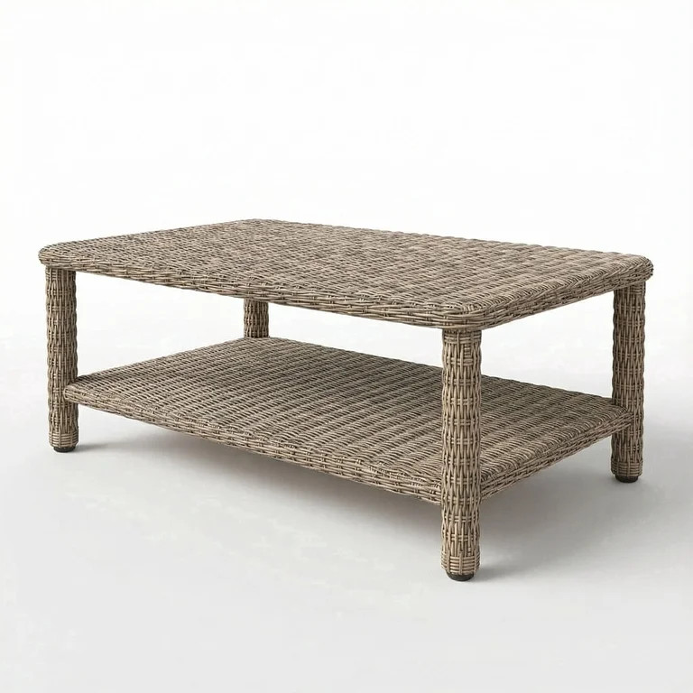 Martha Stewart Indoor-Outdoor Patio Coffee Table with Lower Storage Shelf in Weathered Gray Ratta... | Walmart (US)