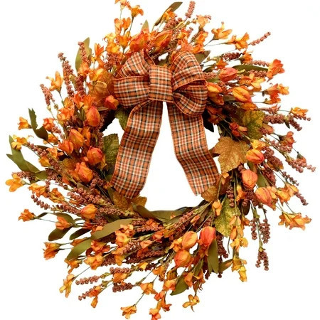 Idyllic 18 inches Artificial Fall Wreath, Autumn Wreath with Berries & Leaves, Thanksgiving Harvest Front Door Wreath for Home Farmhouse Halloween Thanksgiving Day Festival Celebration Decor | Walmart (US)