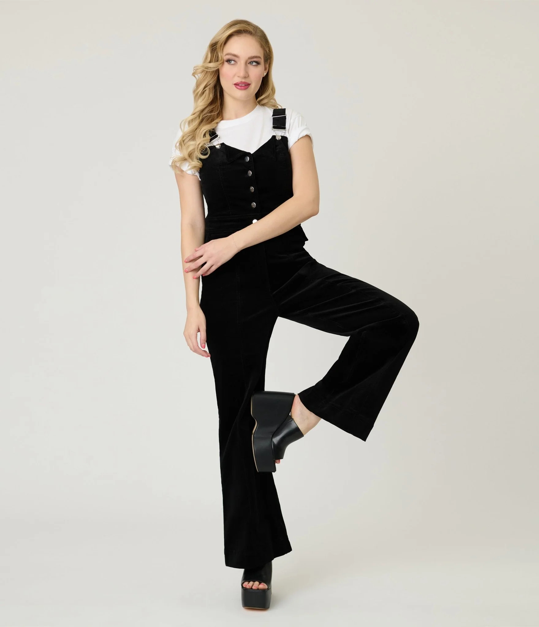 Smak Parlour Black Corduroy Wide Leg Dungarees | UniqueVintage