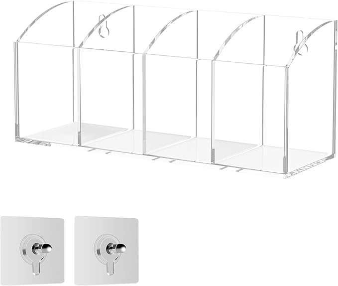 Acrylic Pen Holder Organizer 4 Compartments, Clear Pen Organizer Makeup Brush Holder, No Drill Wa... | Amazon (US)