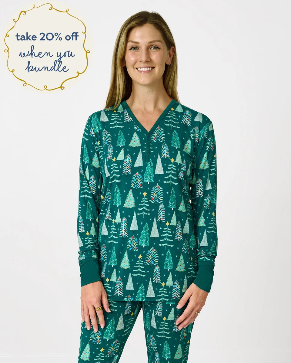 Twinkling Trees Women's Long Sleeve Pajama Top | Little Sleepies