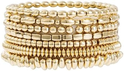 Sajidos Gold Plated Beaded Bracelets for Women Trendy, 14K Gold Plated Stack Cross Pearl Gold Pla... | Amazon (US)