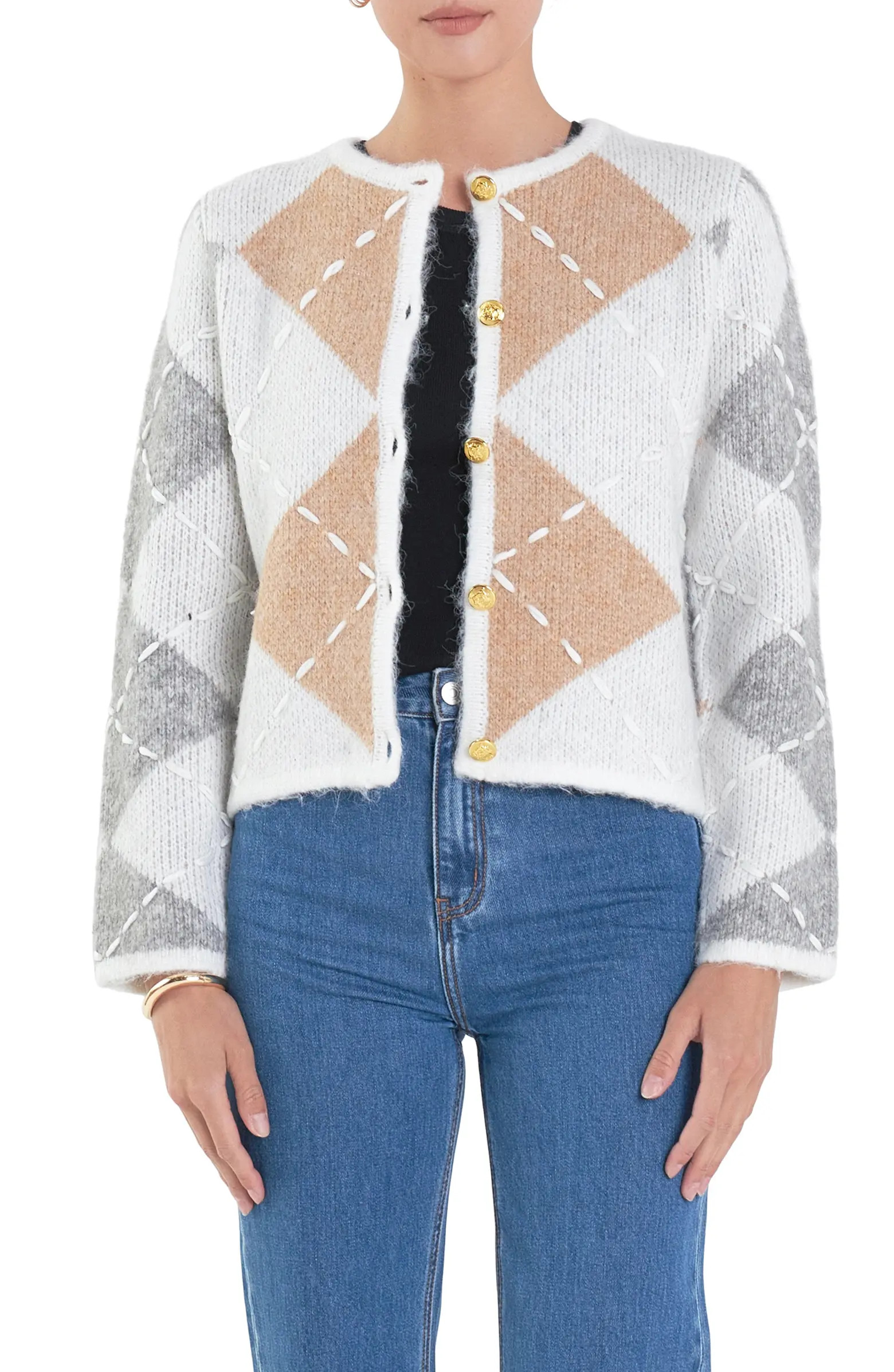 English Factory Argyle Crop Cardigan | Nordstrom | Nordstrom
