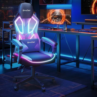 Bestier RGB LED Gaming Chair with Pocket Spring Cushion and Adjustable Lumbar Support, Ergonomic Breathable Fabric Computer Office Chair, Black | Target