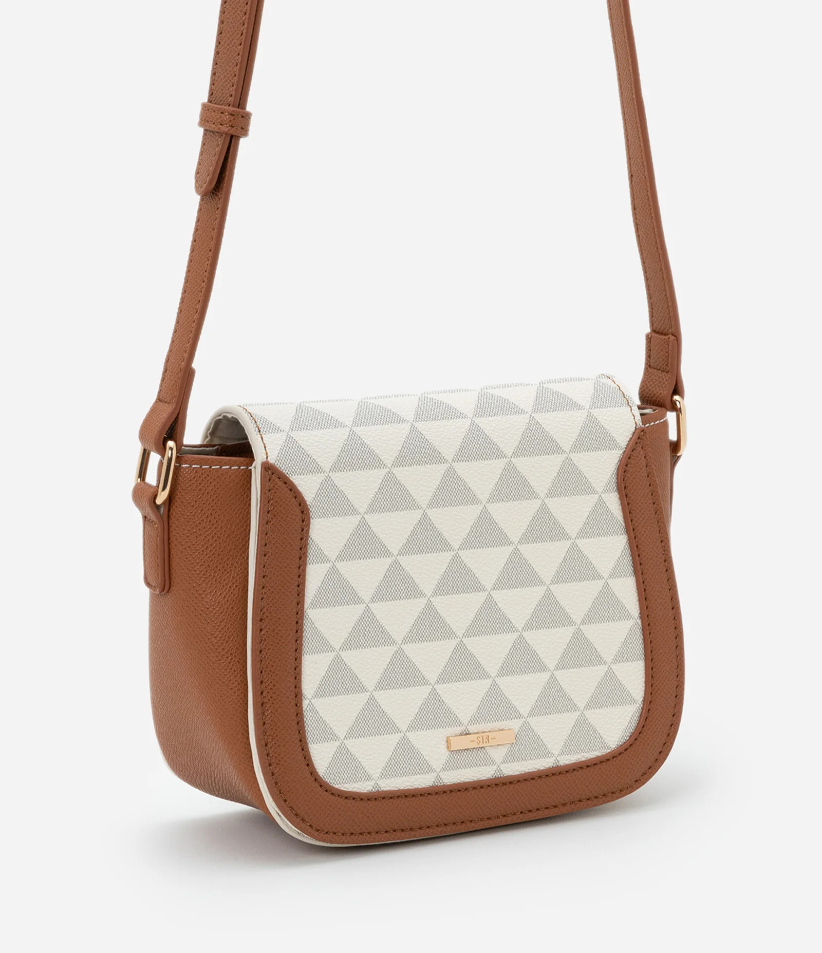 Bolsa Transversal Pequena com Estampa de Triângulo Off White - Lojas Renner | Renner (BR)