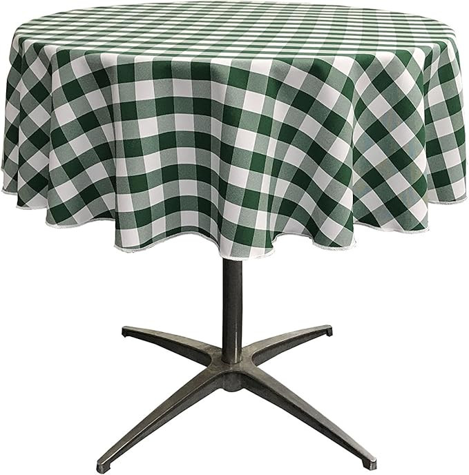 LA Linen Poly Checkered Round Tablecloth, 51-Inch, Green/White | Amazon (US)