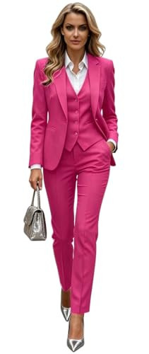 JUDHGGX 3 Pieces Womens Pant Suit Single Breasted Business Suits for Work Hot Pink 10 | Amazon (US)
