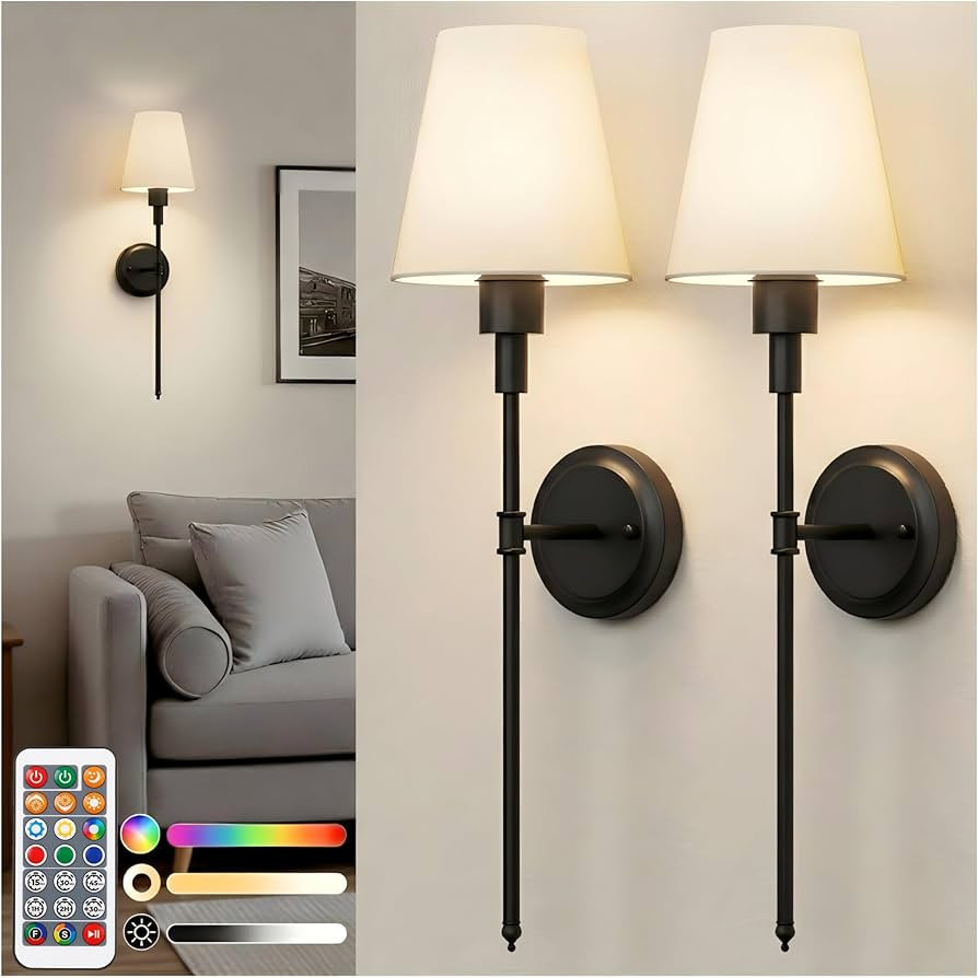 DORESshop Battery Operated Wall Sconce Set of 2, Wireless Wall Light with Remote Easy to Install,... | Amazon (CA)