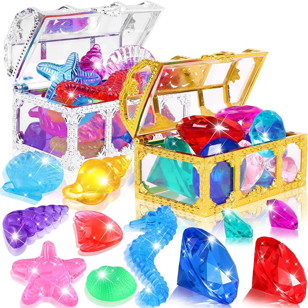 YUJUN Gem with Treasure Pirate Chest Box Summer Underwater Acrylic Gemstones Set | Amazon (US)