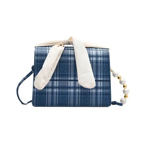 Casual Plaid Pearl Crossbody Bags Female PU Bow Square Small Shoulder Pouch | Walmart (US)