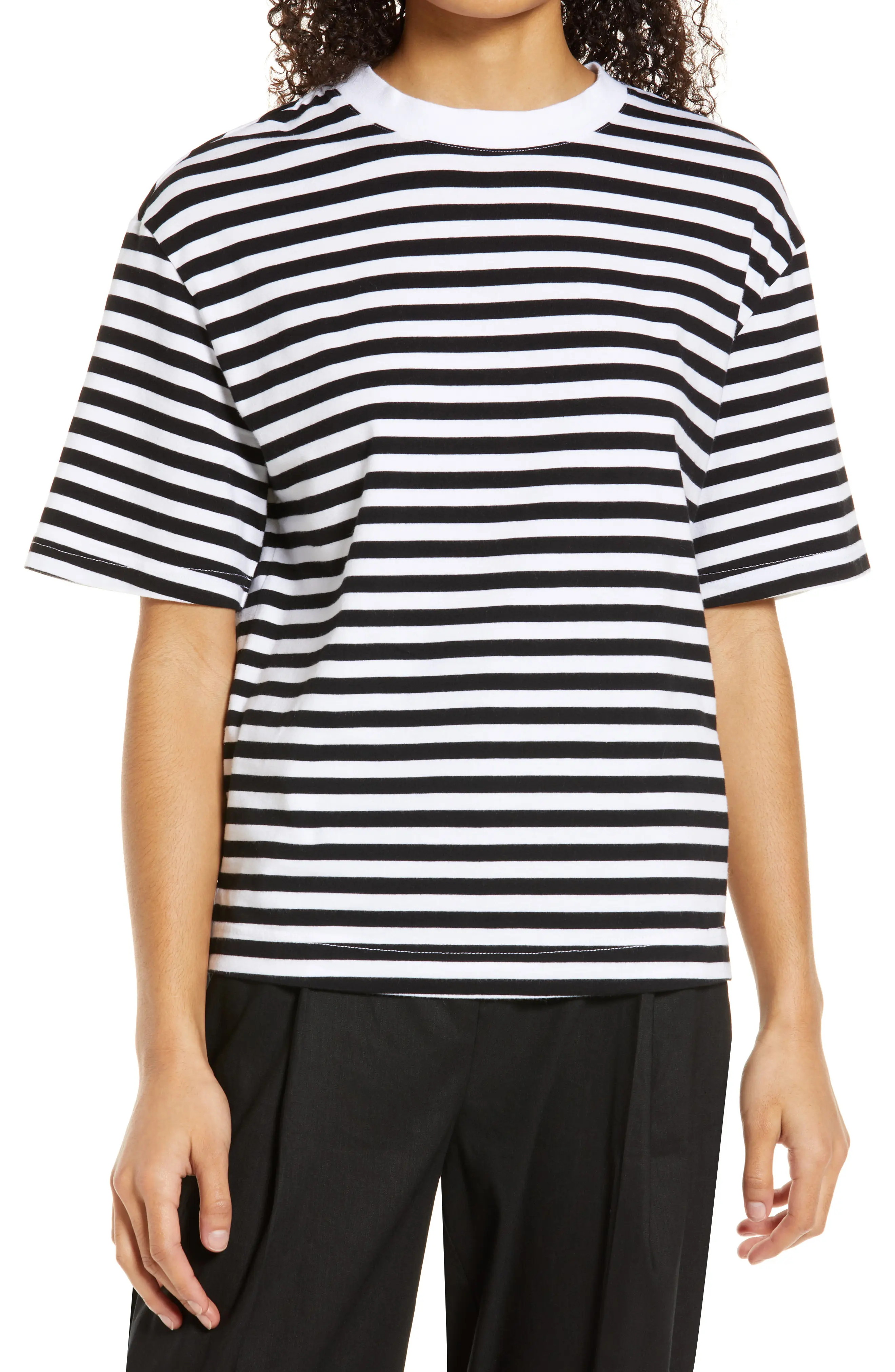 NORDSTROM Crewneck T-Shirt in Black- White Stripe at Nordstrom, Size Medium | Nordstrom