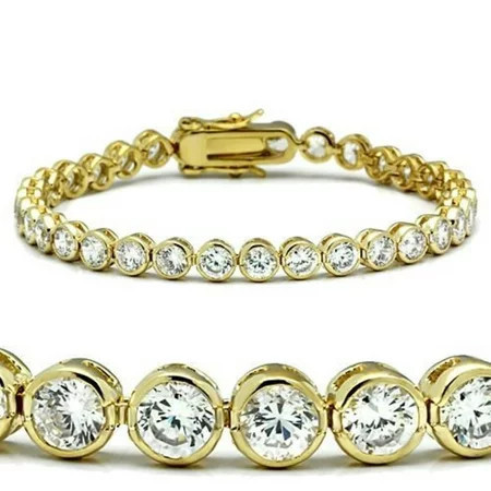 Luxe Jewelry Designs Gold Plated Women s Bezel Tennis Bracelet with Round Cubic Zirconia 7 | Walmart (US)