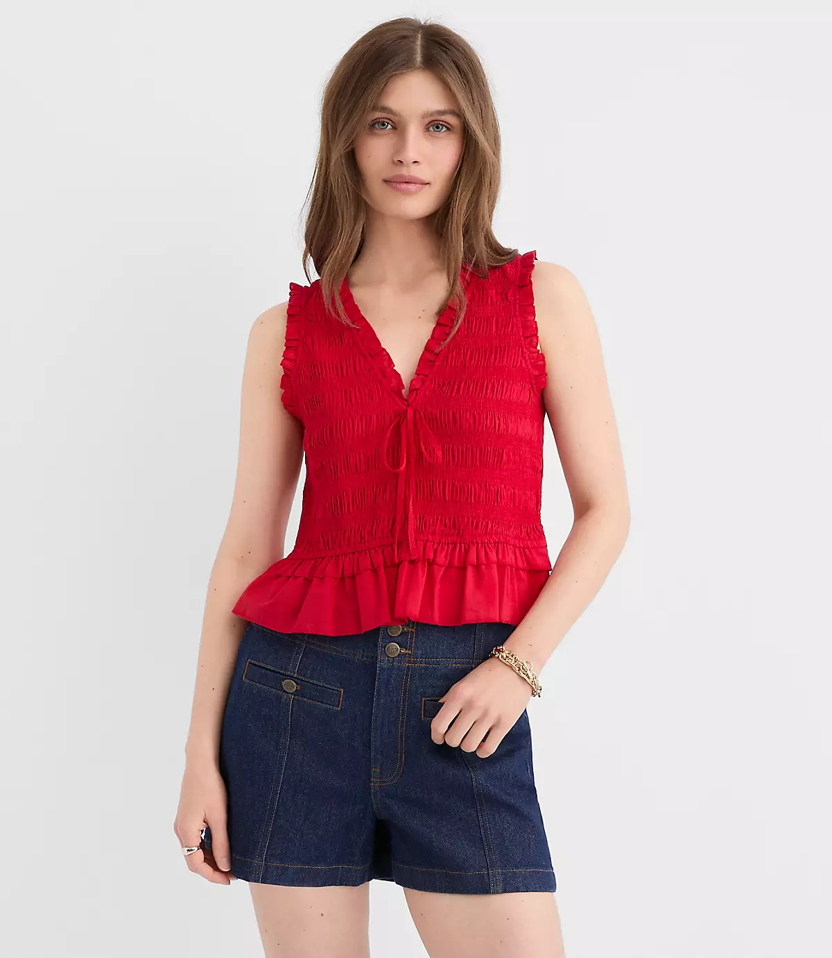 Smocked Ruffle Peplum Top | LOFT