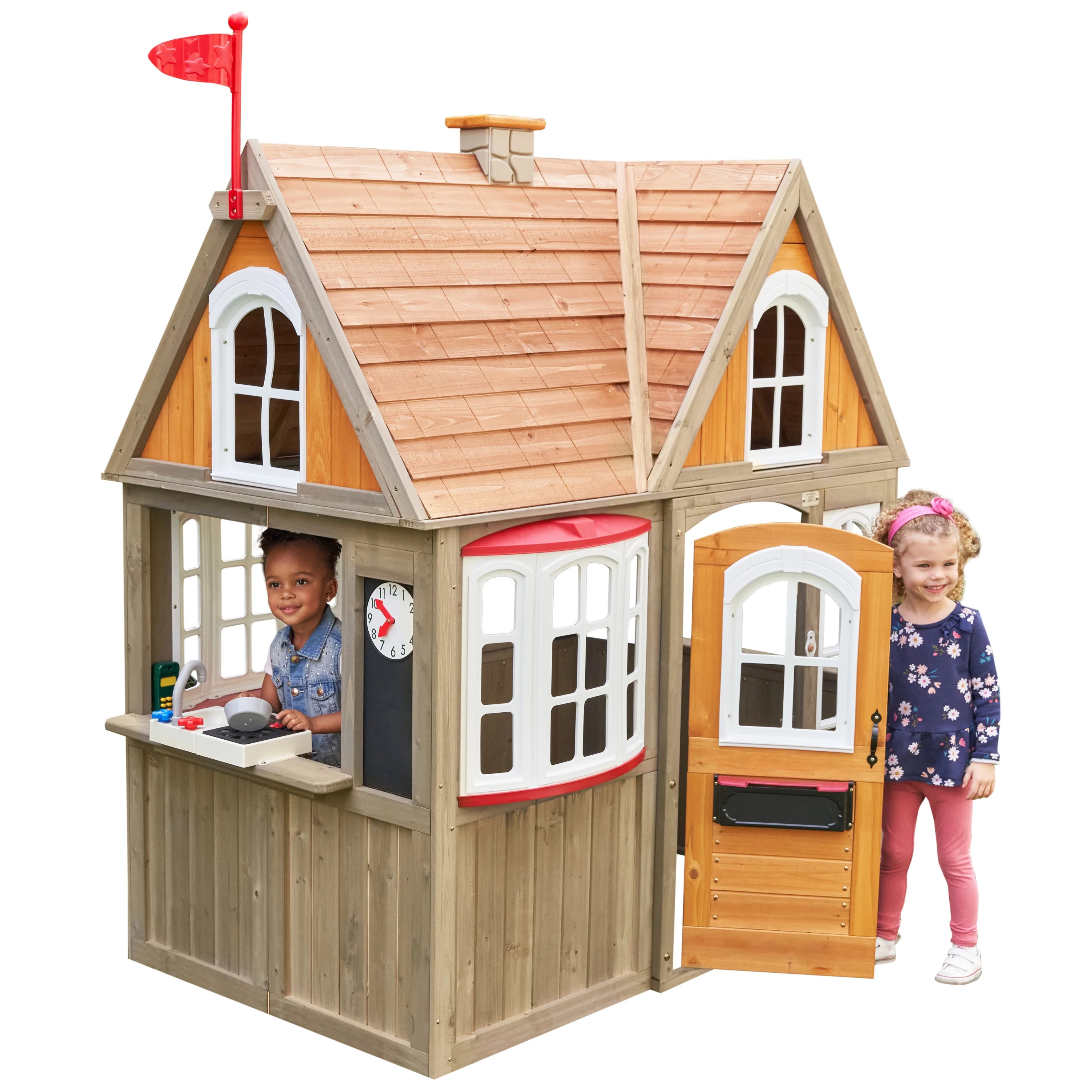 KidKraft Greystone Cottage Wooden Outdoor Playhouse with Doorbell, Mailbox & Play Kitchen - Walma... | Walmart (US)