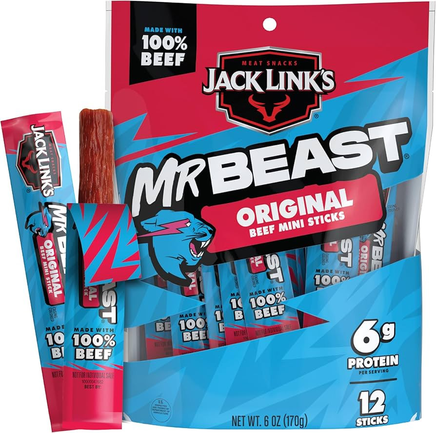 Jack Link’s x MrBeast Beef Sticks, Original Mini Beef Sticks, As Seen on Beast Games, 5g Protei... | Amazon (US)