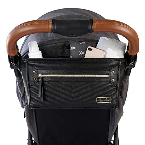 Itzy Ritzy Adjustable Stroller Caddy / Organizer - Stroller Organizer Bag Featuring Front Zippered Pocket, 2 Built-In Interior Pockets & Straps to Fit Nearly Any Model (Black with Gold Hardware) | Amazon (US)