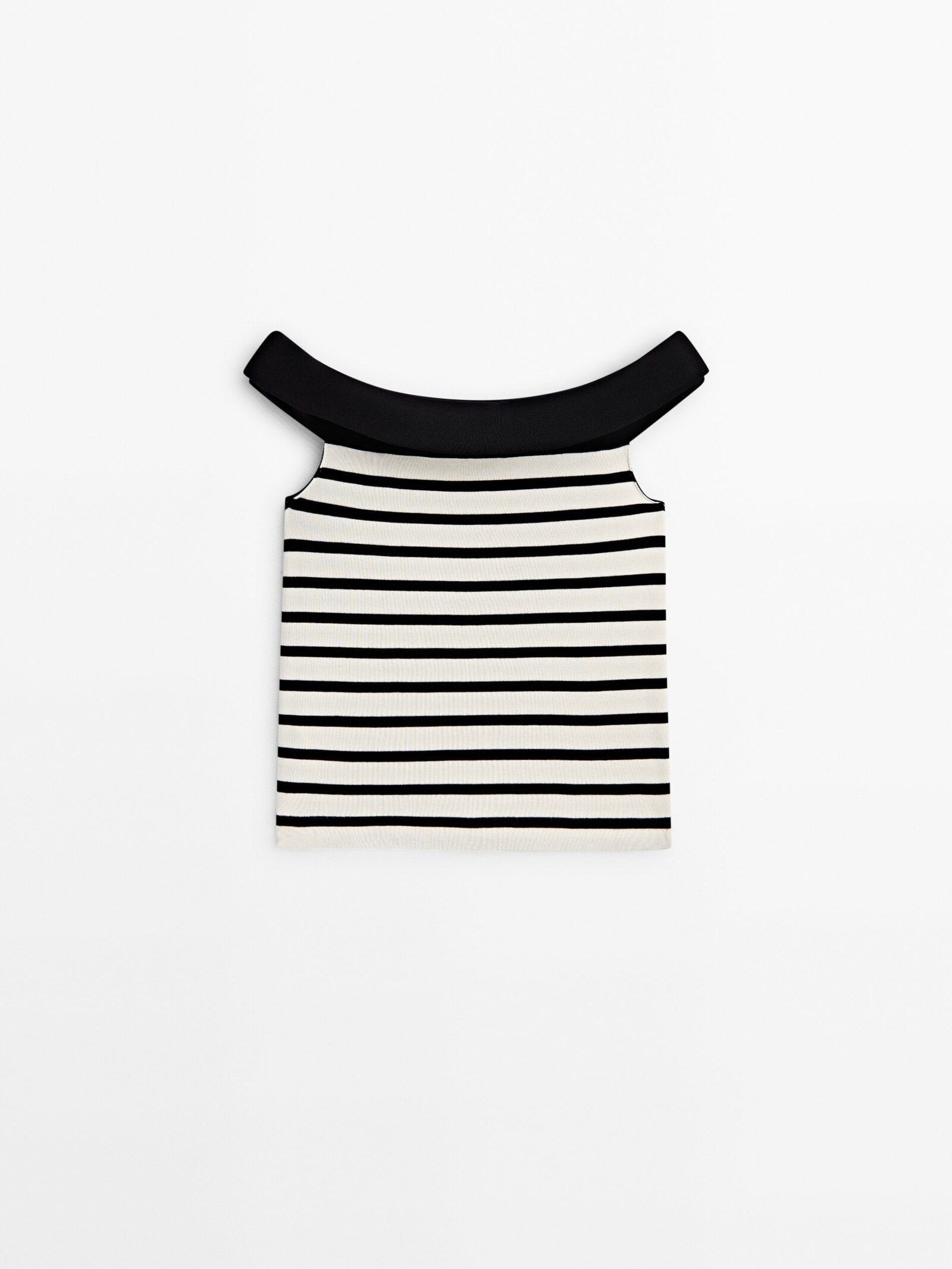 Striped top with buttons and contrast boat neck | Massimo Dutti (US)