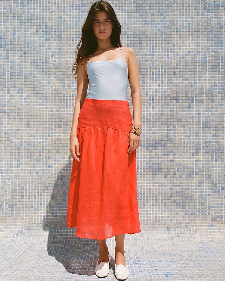 Maryam Nassir Zadeh X J.Crew drop-waist midi skirt in ramie | J. Crew US