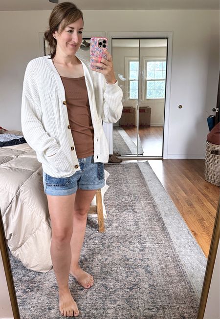 This is the cutest and comfiest late summer outfit! I love this knit cardigan and ribbed tank for layering  

#LTKSeasonal #LTKunder50 #LTKunder100