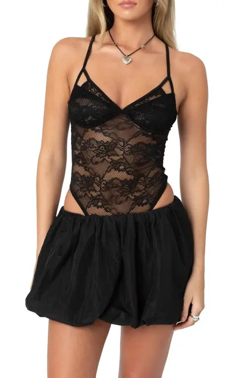 EDIKTED Cutout Lace Bodysuit in Black at Nordstrom, Size Small | Nordstrom