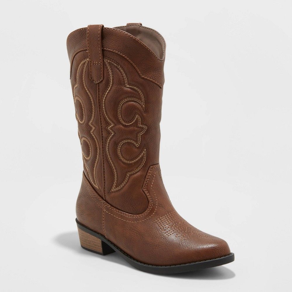 Girls' Montana Zipper Western Boots - Cat & Jack Brown 13 | Target