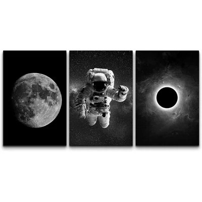 IDEA4WALL 3 Panel Canvas Wall Art Astronaut Grand Eclipse Moon Kids Canvas Painting Wall Decor For Living Room Framed Home Decorations - 24"X36" X 3 P | Wayfair North America