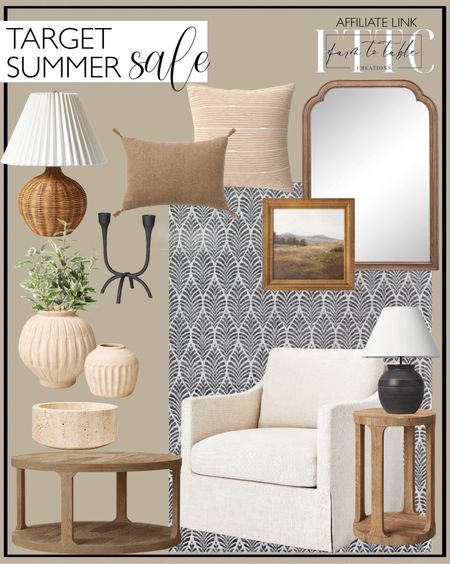 Target Summer Sale. Follow @farmtotablecreations on Instagram for more inspiration.

Natural Wicker Table Lamp Brown - Threshold designed with Studio McGee. Travertine Dish Bowl. Vivian Park Upholstered Swivel Chair. Aluminum Dual Candle Holder. 15" Variegated Ficus Artificial Plant. 14" Privet Artificial Plant. Castalia Coffee Table. Castalia Round Accent Table. Large Ceramic Table Lamp Black. Tall Carved Ceramic Vase. Short Carved Ceramic Vase. 30" x 42" French Country Wall Mirror. 12" x 12" Prairie Land Framed Canvas Board. 18"x18" Diamond Stripe Square Outdoor Throw Pillow Tan. Oblong Traditional Tweed Decorative Throw Pillow Natural Brown. Mason Brooks Cressida Geometric Contemporary Area Rug Target Home Finds. Target Sale Items. Target Home Decor.






#LTKHome #LTKSaleAlert #LTKFindsUnder50