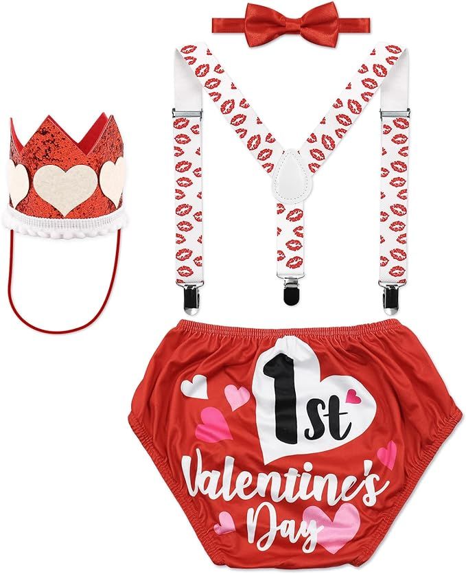 Valentine’s 1st Cake Smash Outfit Valentine's Day Baby Boy Suspender Fit for 12-18 Months | Amazon (US)