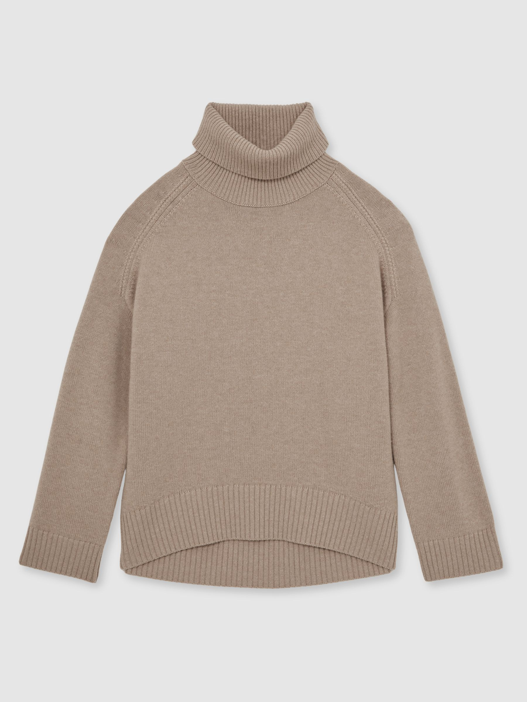 Wool-Cashmere Roll-Neck Jumper in Oatmeal Neutral | Reiss DE