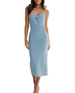LILLUSORY Knitted Dresses Twisted Front Bodycon Dress with Back Slit | Amazon (US)