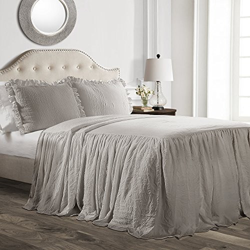 Lush Decor Ruffle Skirt Beadspread Gray Vintage Chic Farmhouse | Amazon (US)