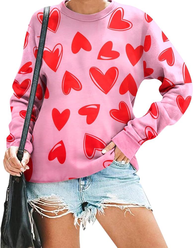 KIDDAD Valentine's Day Sweatshirt Women: Love Heart Graphic Pullover Tops Valentine Shirts for Gi... | Amazon (US)