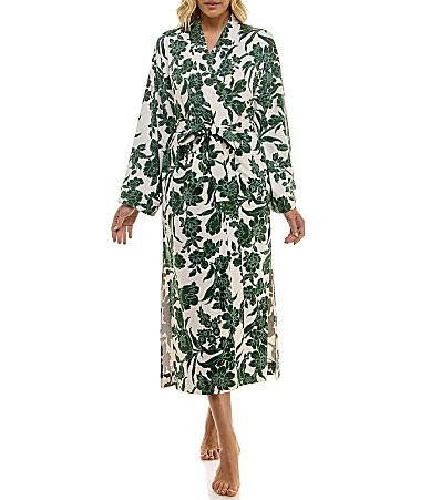 MASONgrey Long Sleeve Tie Front Knit Floral Print Long Kimono Robe - M | Dillard's