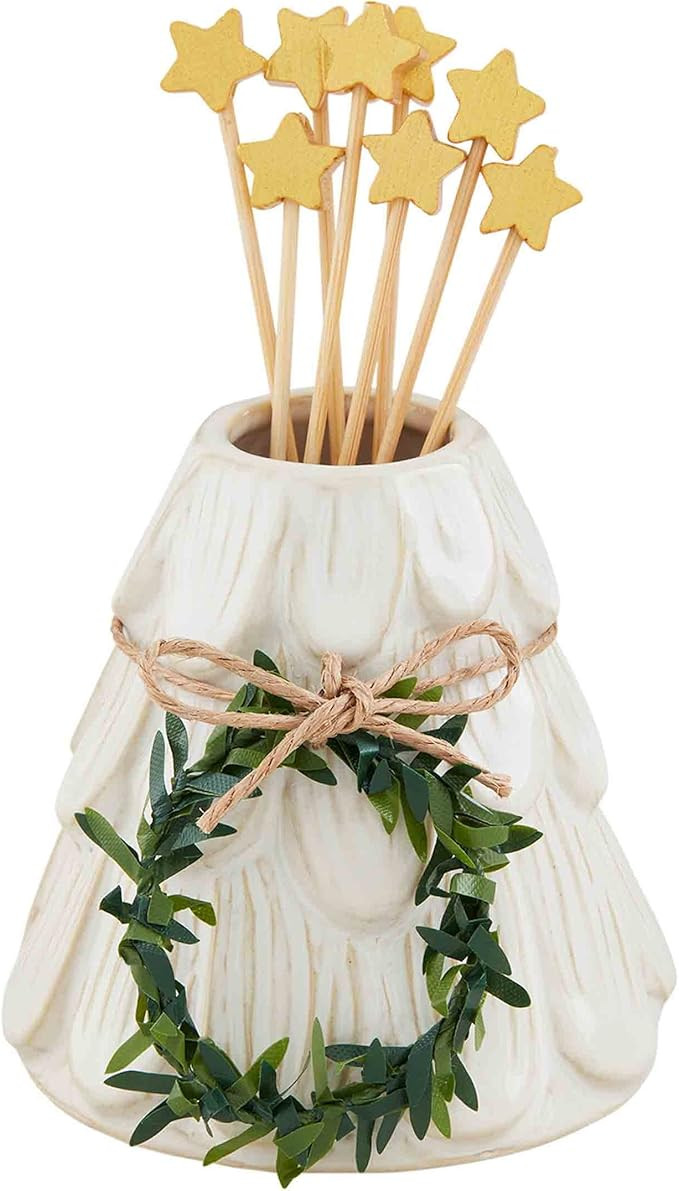 Mud Pie Christmas Toothpick Holder, Tree; caddy approx 3" x 3" dia | toothpick approx 3 1/2" | Amazon (US)