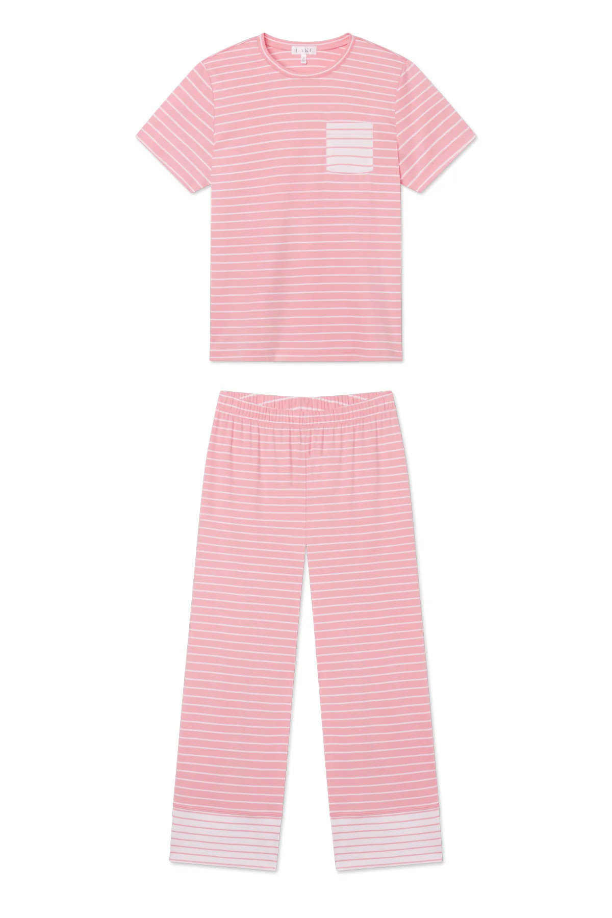 Pima Crew Wide Leg Pajama Set in Rosewater Rowing Stripe | Lake Pajamas