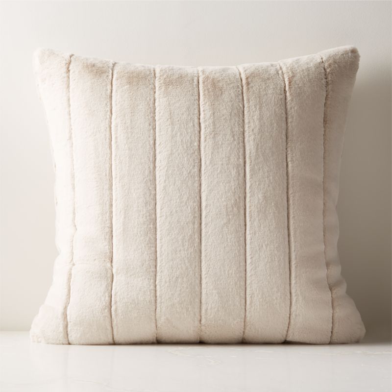 Channel Salute Oat Faux Fur Modern Throw Pillow with Feather-Down Insert 23'' | CB2 | CB2