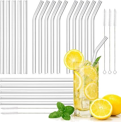 Glass Straws Reusable, 25 Pcs Transparent Drinking Straw, 10 Straight Glass Straws and 10 Curved ... | Amazon (UK)