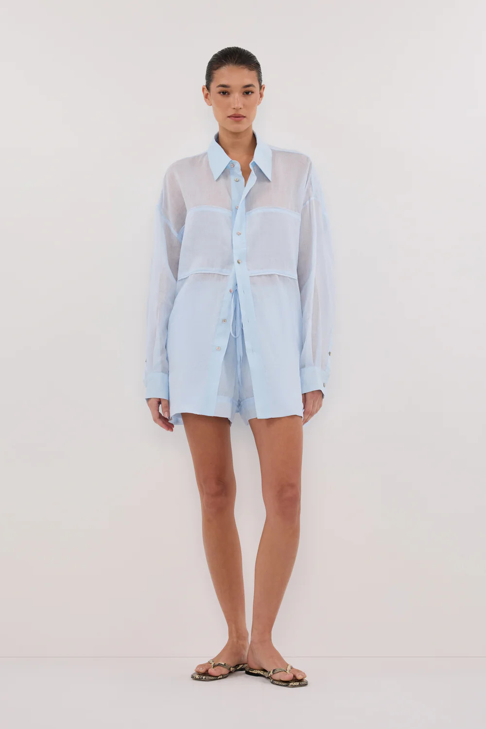 KAI CORNFLOWER RAMIE SLEEVED SHIRT | DISSH