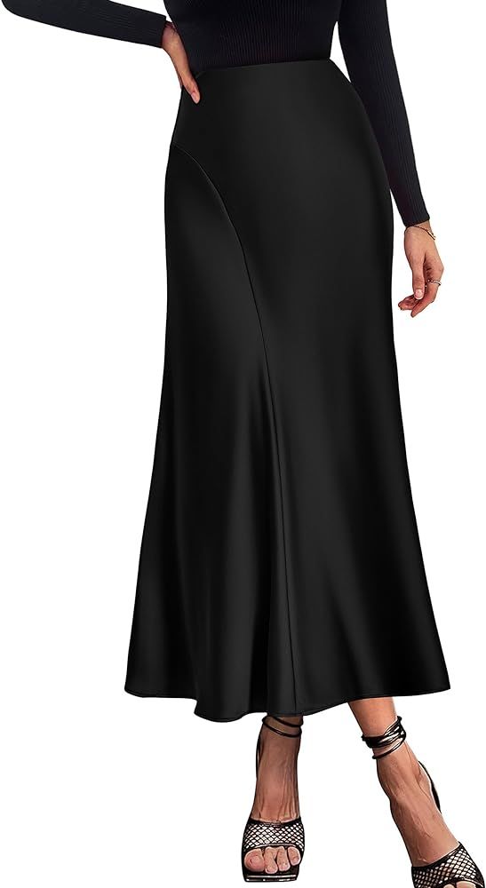 PRETTYGARDEN Women's Satin Midi Skirts 2024 Summer High Waisted A Line Elegant Cocktail Party Lon... | Amazon (US)