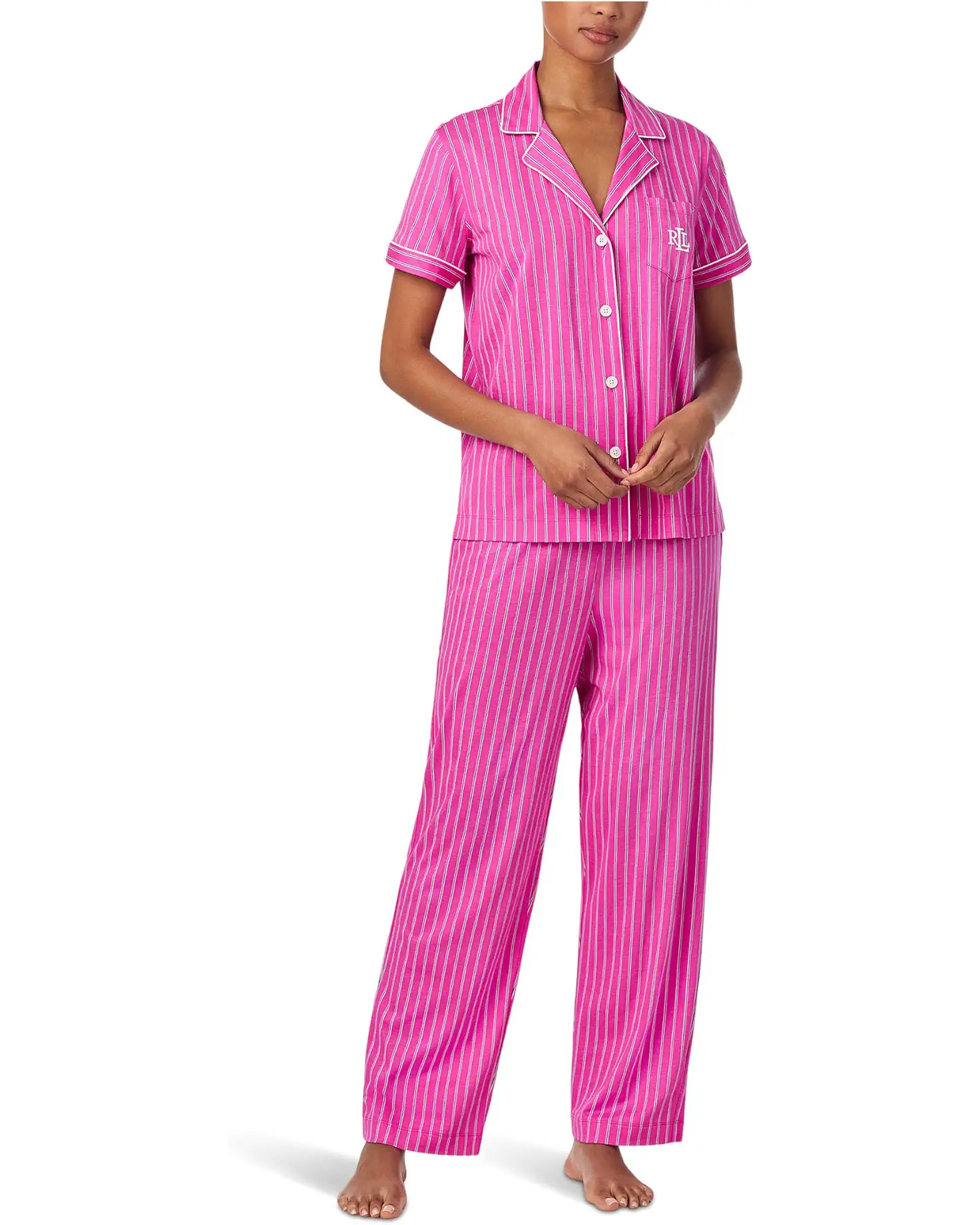 Short Sleeve Notch Collar Ankle Pant Knit PJ Set | Zappos