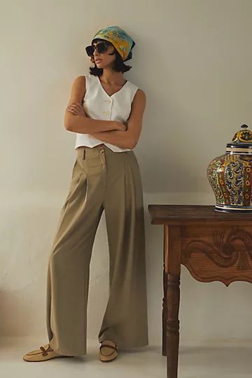 Pleated Wide-Leg Pants | Anthropologie (US)