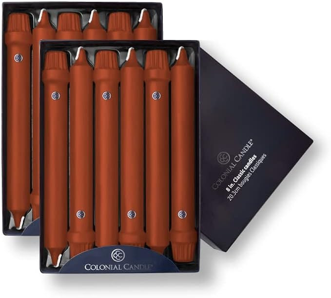 Colonial Candle Unscented Taper Candle, Classic Collection, Amber, 8 in, Pack of 12 - Up to 6 Hou... | Amazon (US)