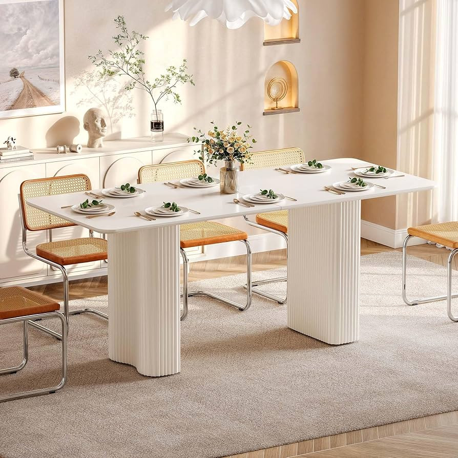 DWVO 70.8'' Dining Table for 6-8 People Modern Rectangular Kitchen Table with Solid Wave Curved L... | Amazon (US)