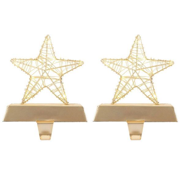 2pk Dew Drop Light Up Star Christmas Stocking Holder Light Gold - Wondershop&#8482; | Target