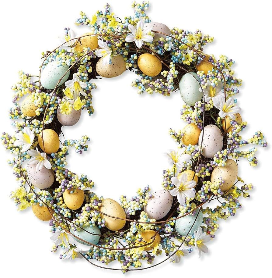 Lillian Vernon Easter Wreath - Large 17" with Faux Pastel Easter Eggs, Berries, Spring Décor, Ea... | Amazon (US)