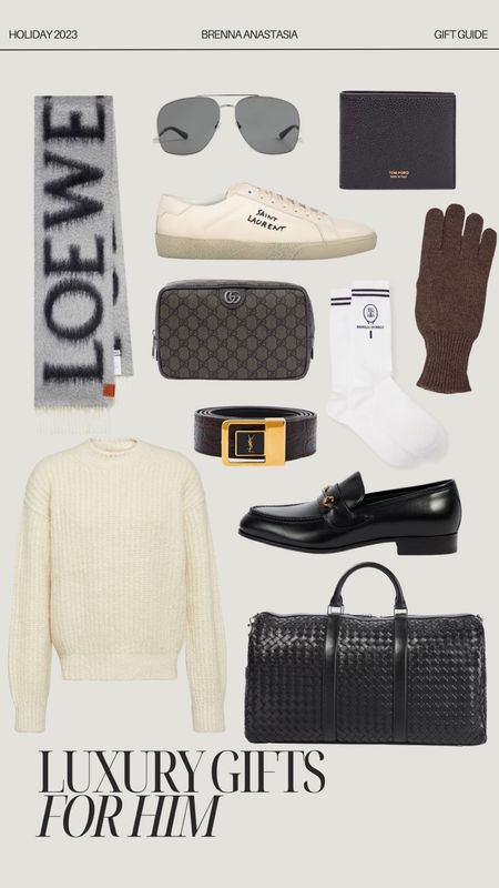 Luxury gifts for him! These luxury holiday gifts are perfect for the special guy in your life! This men’s cashmere sweater paired with a YSL belt and Gucci black loafers are the ideal date night outfit for him! 

#LTKmens #LTKHoliday #LTKGiftGuide