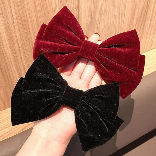 2Pcs Velvet Hair Bow,Party Bows for Women, Back to School Gifts Headdress Decor, Hair Band Set, Baby Teen Girl Stuff Hair Styling Accessories(Black and Red) | Amazon (US)