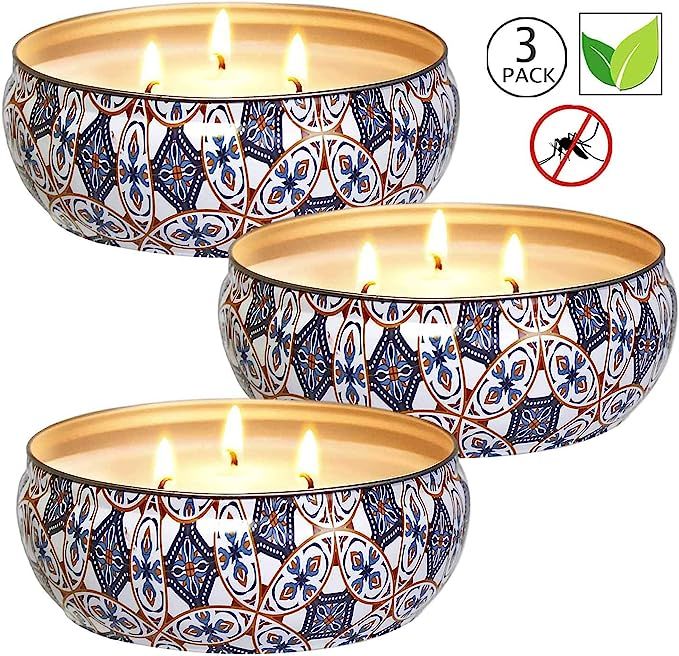 YIHANG Citronella Candles Set 3, 12 oz Each Scented Candle Natural Soy Wax, Outdoor and Indoor | Amazon (US)