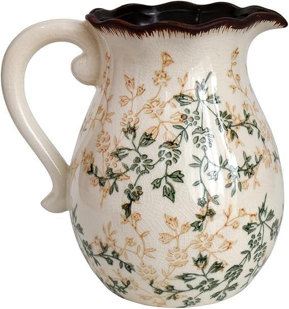 Ceramic Pitcher vase with Handle,Grandma core Vintage Decor,Unique Farmhouse vase,Country Home De... | Amazon (US)